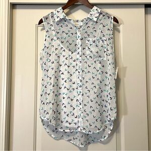 Liz Claiborne Peasant White Blouse with Leaf Floral Pattern Pocket Lined NWT!